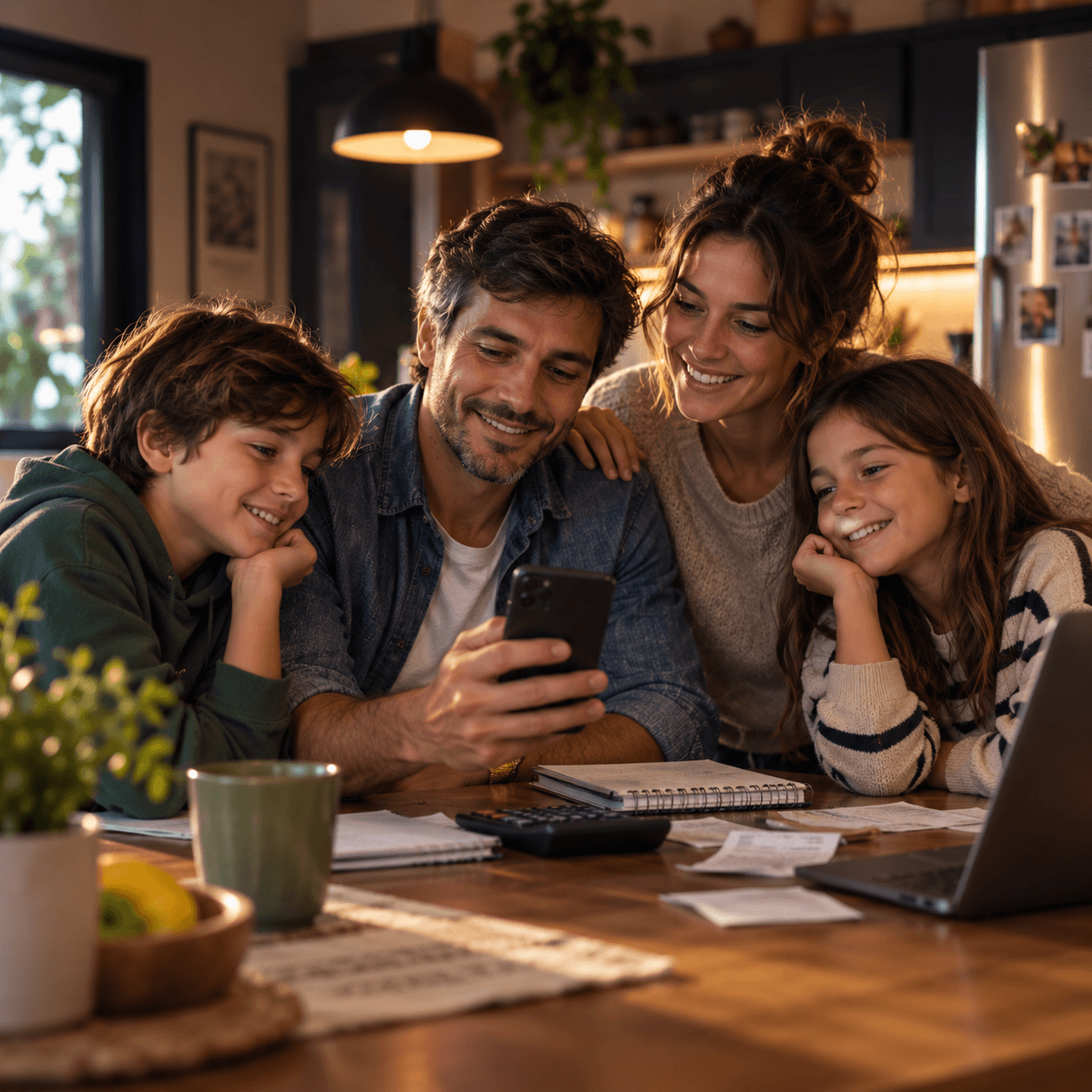 Familia organizando las cuentas del hogar